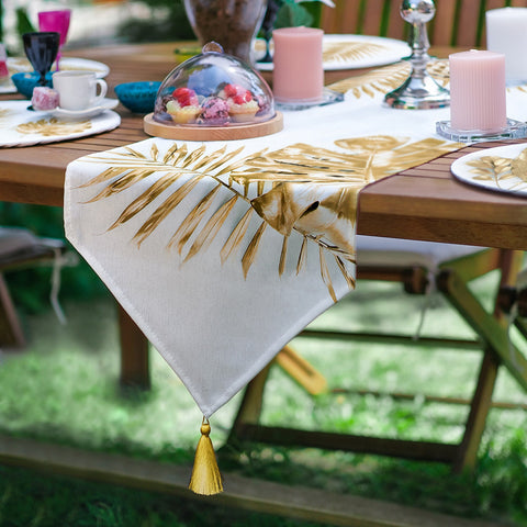 Gold Leaves Runner & Placemat Set|Fall Trend Table Decor|Set of 6 Supla Table Mat|Dry Leaves Autumn Tabletop and American Service Underplate