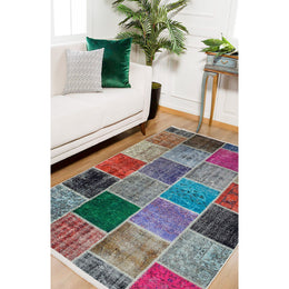 Machine-Washable Rug|Patchwork Style Non-Slip Carpet|Colorful Ethnic Style Washable Carpet|Decorative Area Rug|Multi-Purpose Anti-Slip Rug