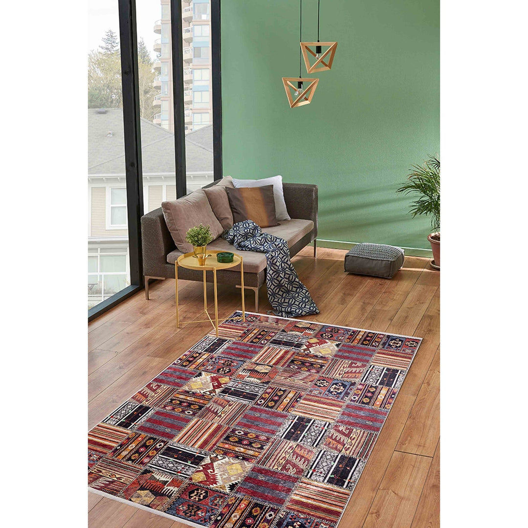 Machine-Washable Rug|Ethnic Patchwork Non-Slip Carpet|Southwestern Pattern Washable Carpet|Decorative Area Rug|Multi-Purpose Anti-Slip Rug