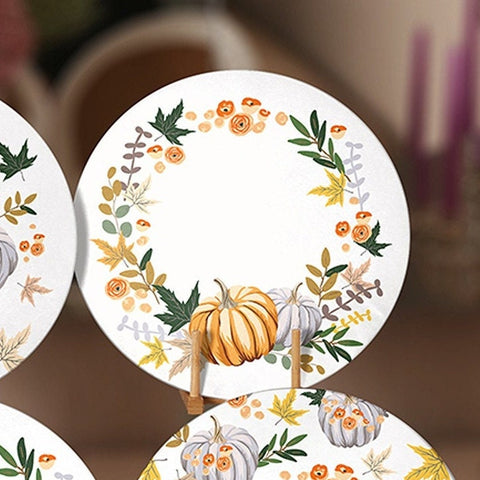 Fall Trend Placemat|Set of 6 Autumn Supla Table Mat|Farmhouse Orange Gray Pumpkin Round Dining Underplate|Housewarming Pumpkin Coaster Set