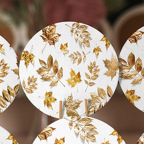 Gold Leaves Placemat|Set of 6 Autumn Supla Table Mat|Fall Trend Farmhouse Dry Leaves Round Dining Underplate|Housewarming Circle Coaster Set