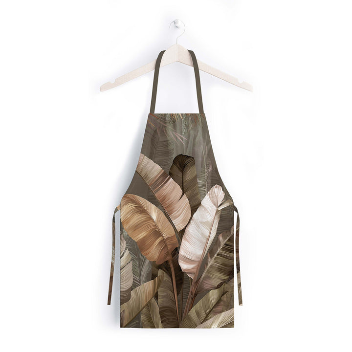 Leaf Print Kitchen Apron|Tropical Leaves Smock with Adjustable Neck and Waist Strap|Green Gold Leaves Kitchen Pinafore Gift For Him or Her