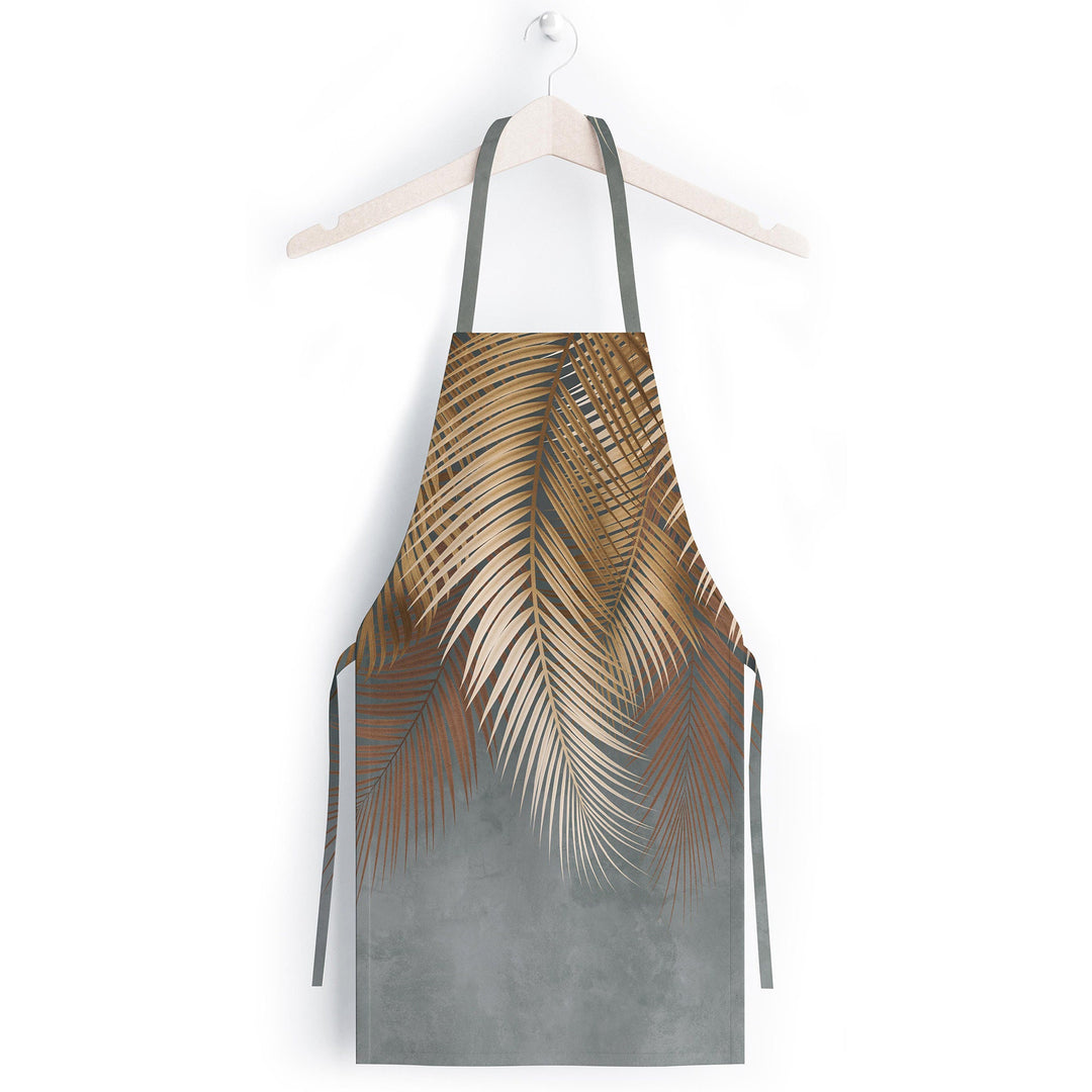 Leaf Print Kitchen Apron|Tropical Leaves Smock with Adjustable Neck and Waist Strap|Green Gold Leaves Kitchen Pinafore Gift For Him or Her