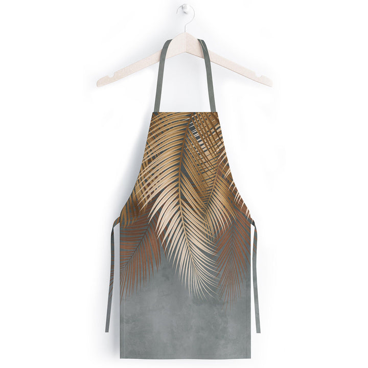 Leaf Print Kitchen Apron|Tropical Leaves Smock with Adjustable Neck and Waist Strap|Green Gold Leaves Kitchen Pinafore Gift For Him or Her