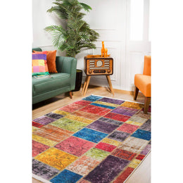 Machine-Washable Rug|Colorful Patchwork Non-Slip Carpet|Farmhouse Style Washable Carpet|Housewarming Area Rug|Multi-Purpose Anti-Slip Rug