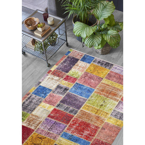 Machine-Washable Rug|Colorful Patchwork Non-Slip Carpet|Farmhouse Style Washable Carpet|Housewarming Area Rug|Multi-Purpose Anti-Slip Rug