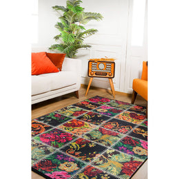 Machine-Washable Rug|Floral Print Non-Slip Carpet|Patchwork Style Farmhouse Washable Carpet|Decorative Area Rug|Multi-Purpose Anti-Slip Rug