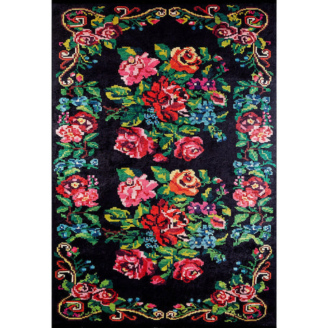 Floral Rug|Machine-Washable Non-Slip Rug|Pink Rose Farmhouse Washable Karabagh Carpet|Decorative Area Rug|Multi-Purpose Anti-Slip Carpet