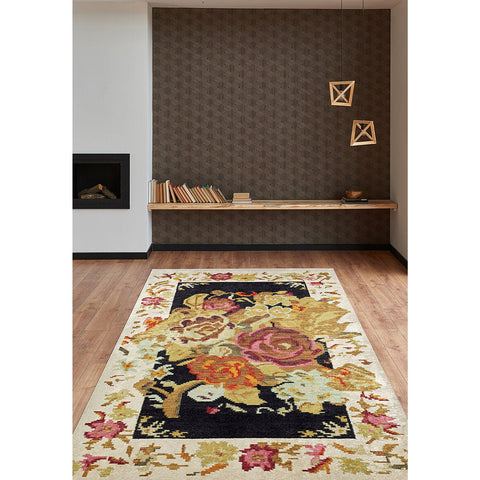 Floral Karabagh Rug|Machine-Washable Non-Slip Rug|Pink Rose Farmhouse Washable Carpet|Decorative Area Rug|Multi-Purpose Anti-Slip Rug