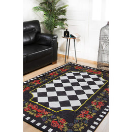 Floral Checkered Rug|Machine-Washable Rug|Non-Slip Carpet|Farmhouse Washable Karabagh Carpet|Decorative Area Rug|Multi-Purpose Anti-Slip Rug