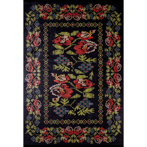 Floral Karabagh Rug|Machine-Washable Rug|Floral Non-Slip Carpet|Flower Print Washable Carpet|Decorative Area Rug|Multi-Purpose Anti-Slip Rug