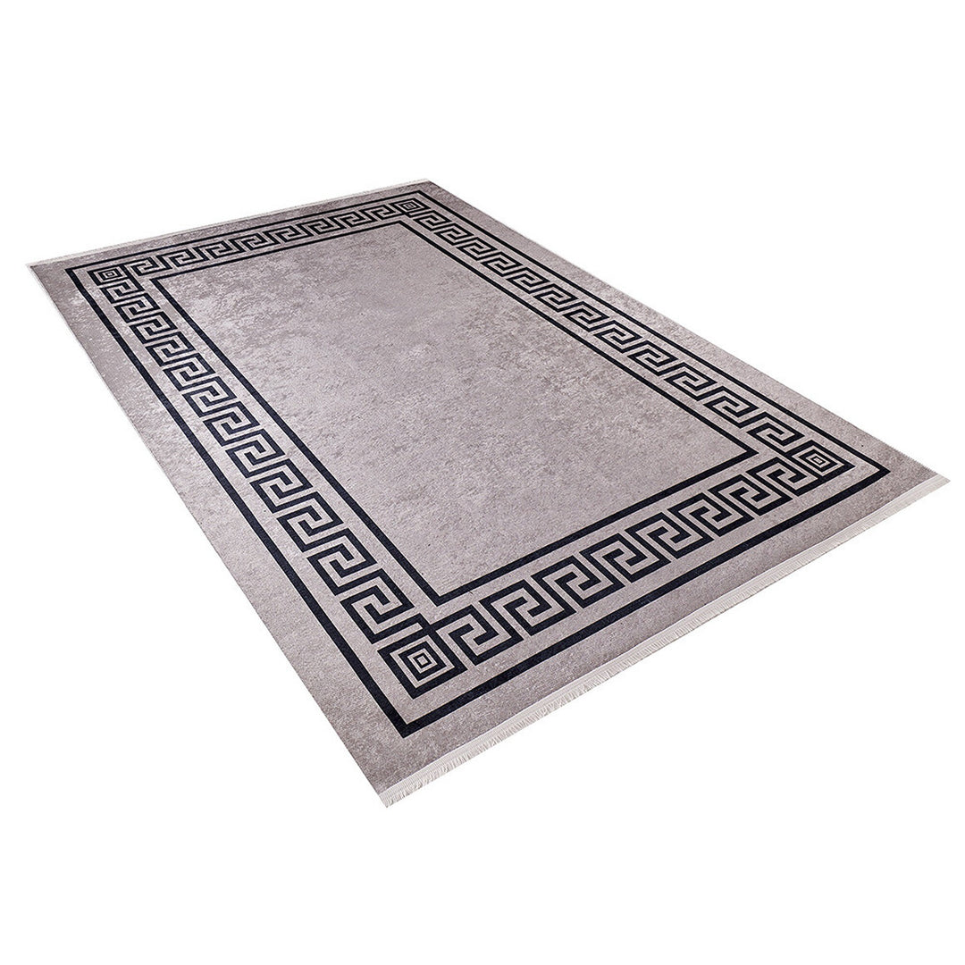 Bordered Bronze Rug|Machine-Washable Rug|Geometric Non-Slip Carpet|Washable Floor Carpet|Decorative Area Rug|Multi-Purpose Anti-Slip Rug