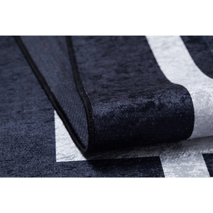 Geometric Rug|Gray Bordered Black Rug|Modern Non-Slip Carpet|Farmhouse Style Washable Carpet|Decorative Area Rug|Multi-Purpose Anti-Slip Rug