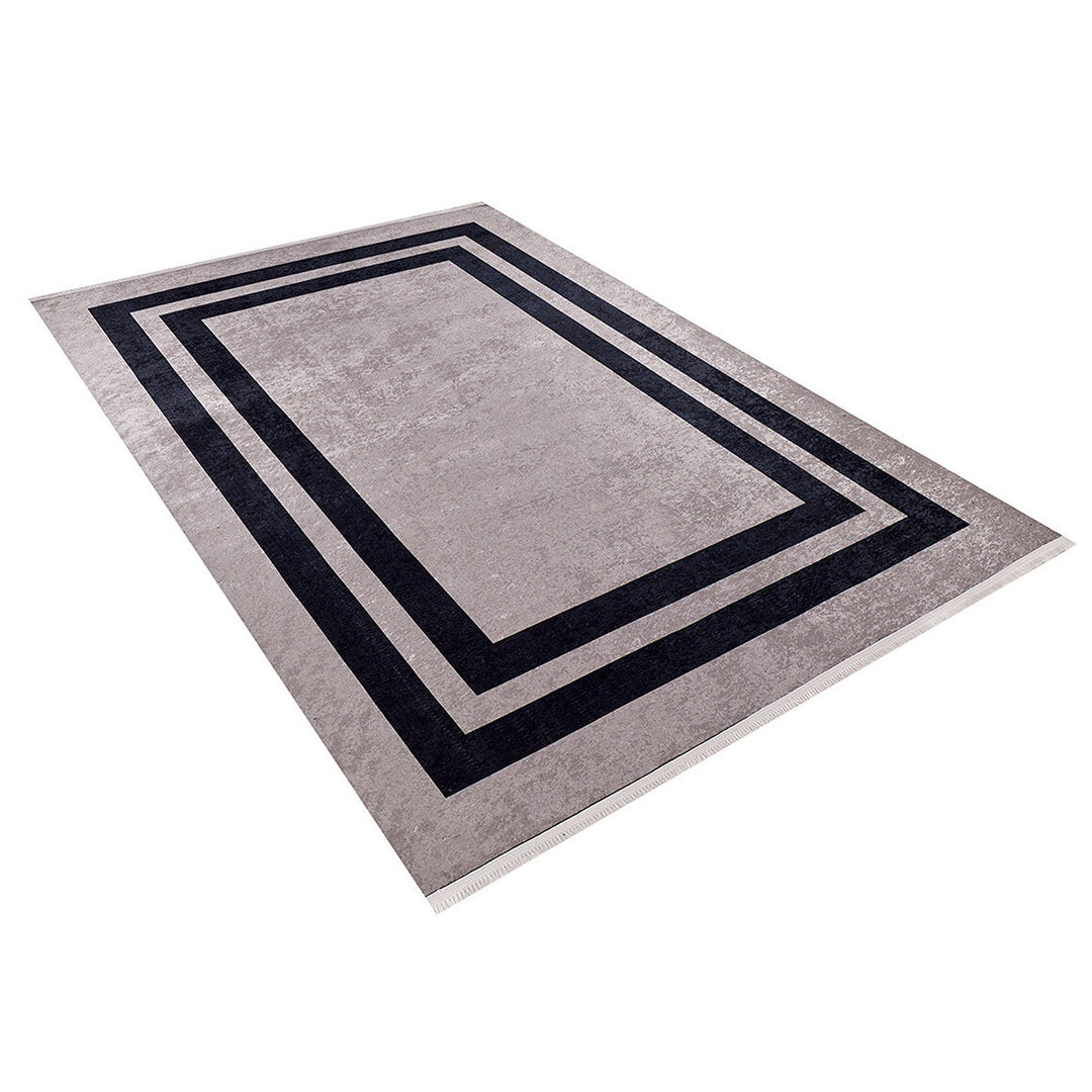 Geometric Rug|Machine-Washable Rug|Black Bordered Copper Color Carpet|Washable Carpet|Decorative Area Rug|Multi-Purpose Anti-Slip Floor Rug