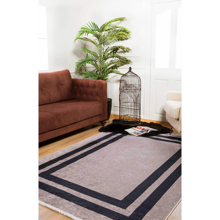 Geometric Rug|Machine-Washable Rug|Black Bordered Copper Color Carpet|Washable Carpet|Decorative Area Rug|Multi-Purpose Anti-Slip Floor Rug