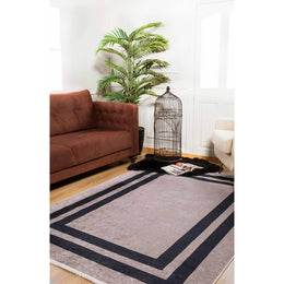 Geometric Rug|Machine-Washable Rug|Black Bordered Copper Color Carpet|Washable Carpet|Decorative Area Rug|Multi-Purpose Anti-Slip Floor Rug