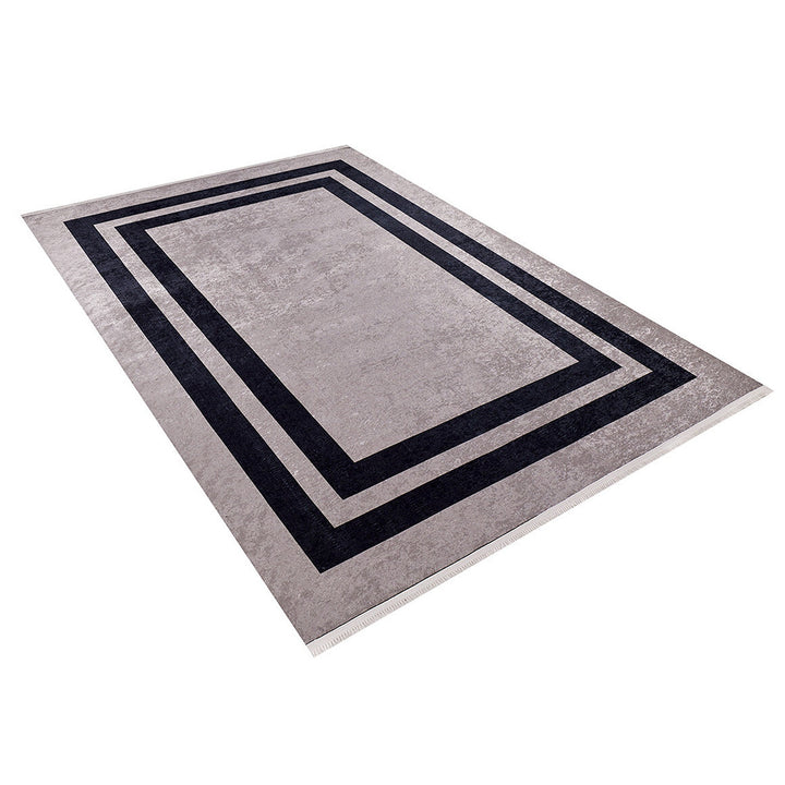 Geometric Rug|Machine-Washable Rug|Black Bordered Copper Color Carpet|Washable Carpet|Decorative Area Rug|Multi-Purpose Anti-Slip Floor Rug