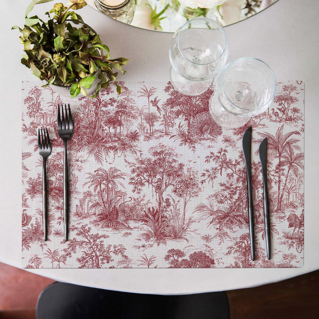 Set of 4 Tropical Placemat|Leaf Print Table Mat|Forest Print Dining American Service|Decorative Underplate|Farmhouse Style Rectangle Coaster