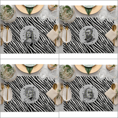 Set of 4 Iconic People Placemat|Black White Portrait Print Table Mat|Mona Lisa, Marilyn Monroe Dining American Service|Farmhouse Coaster Set