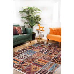 Patchwork Rug|Kilim Pattern Machine-Washable Non-Slip Rug|Farmhouse Style Washable Carpet|Decorative Area Rug|Multi-Purpose Anti-Slip Carpet