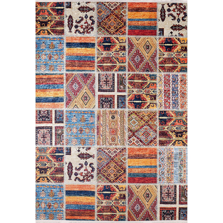 Patchwork Rug|Kilim Pattern Machine-Washable Non-Slip Rug|Farmhouse Style Washable Carpet|Decorative Area Rug|Multi-Purpose Anti-Slip Carpet