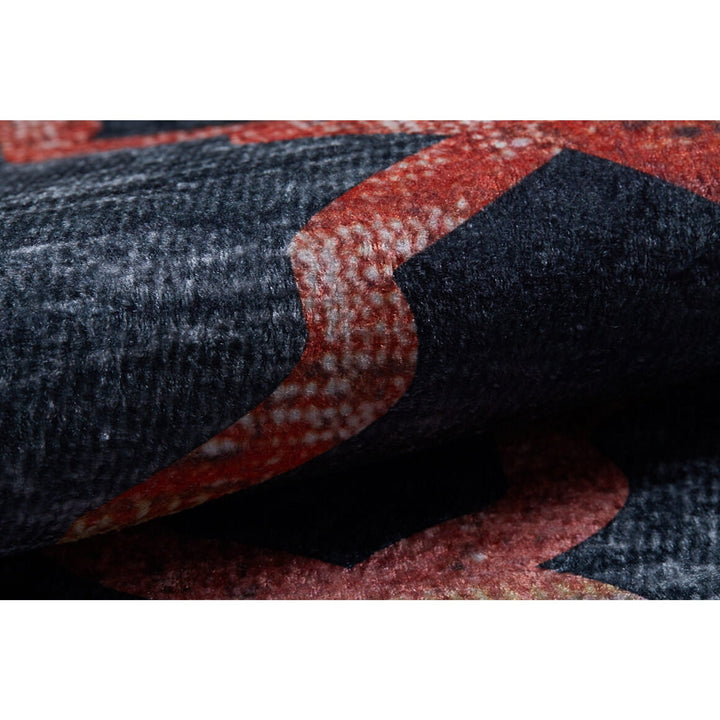 Ogea Pattern Rug|Machine-Washable Rug|Black and Rainbow Carpet|Decorative Washable Carpet|Geometric Area Rug|Multi-Purpose Anti-Slip Rug