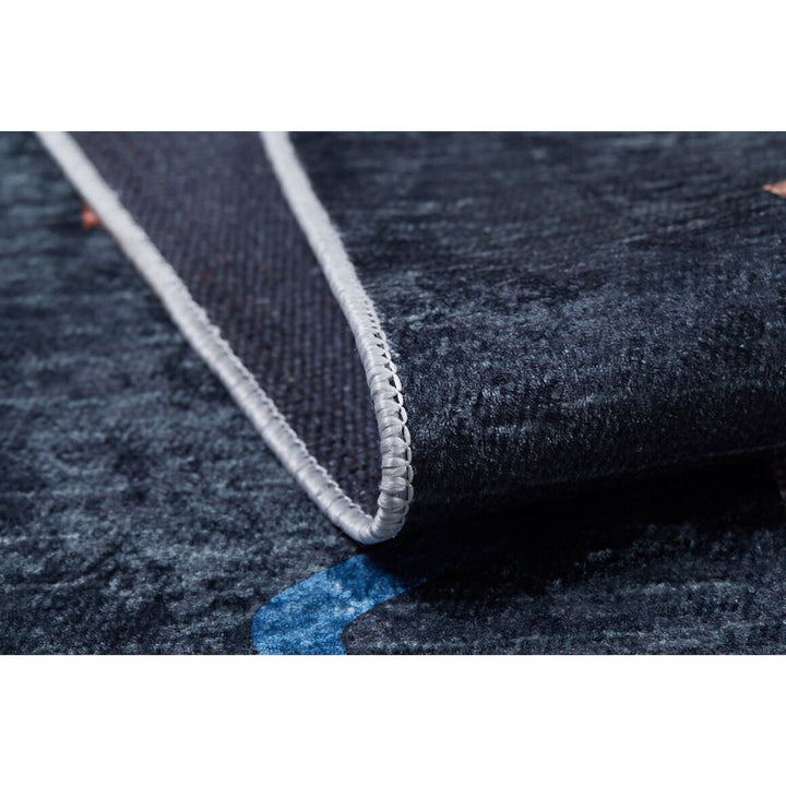 Ogea Pattern Rug|Machine-Washable Rug|Black and Rainbow Carpet|Decorative Washable Carpet|Geometric Area Rug|Multi-Purpose Anti-Slip Rug