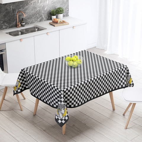 Luxury Plaid Tablecloth|Decorative Cute Bear Table Cover|Avangarde Portrait Print Kitchen Table Decor|Geometric Rectangle Dining Tabletop
