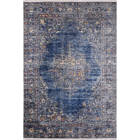 Vintage Style Rug|Machine-Washable Non-Slip Rug|Ethnic Oriental Design Washable Carpet|Blue Gray Worn Looking Multi-Purpose Anti-Slip Carpet