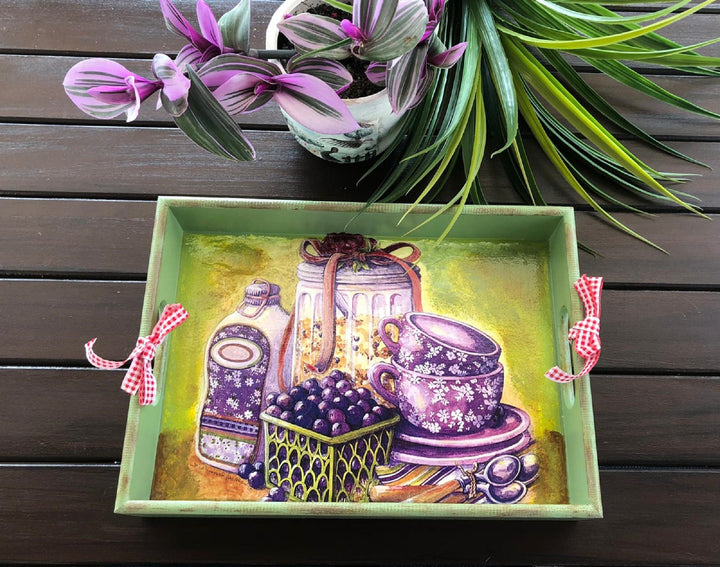 Hand Painted Wooden Tray|Serving Tray|Wooden Decor|Custom Table Decor|Acrylic Paint|Home Decor|Gift for Women|Wooden Art|Housewarming Gift