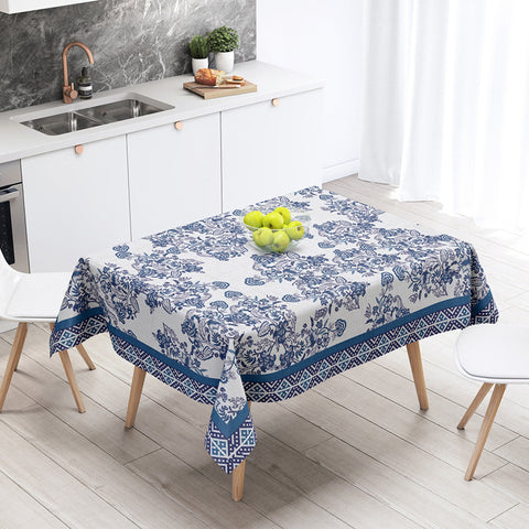 Luxury Floral Tablecloth|Geometric Flower Table Cover|Avangarde Farmhouse Style Kitchen Table Decor|Summer Trend Rectangle Dining Tabletop