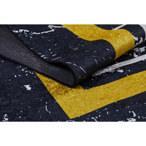 Marble Pattern Rug|Machine-Washable Rug|Yellow Bordered Non-Slip Rug|Marble Washable Carpet|Decorative Area Rug|Multi-Purpose Anti-Slip Rug