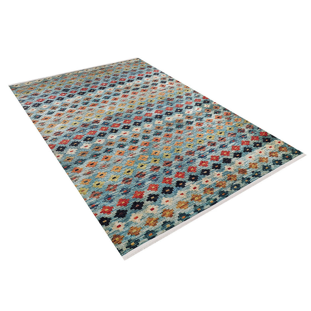 Diamond Pattern Rug|Machine-Washable Rug|Green Blue Non-Slip Carpet|Ethnic Washable Carpet|Geometric Area Rug|Multi-Purpose Anti-Slip Rug
