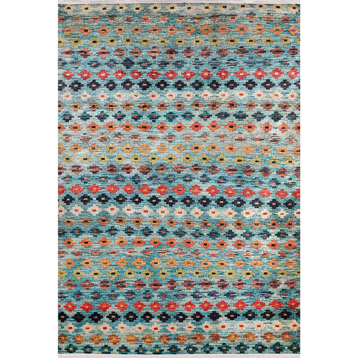 Diamond Pattern Rug|Machine-Washable Rug|Green Blue Non-Slip Carpet|Ethnic Washable Carpet|Geometric Area Rug|Multi-Purpose Anti-Slip Rug