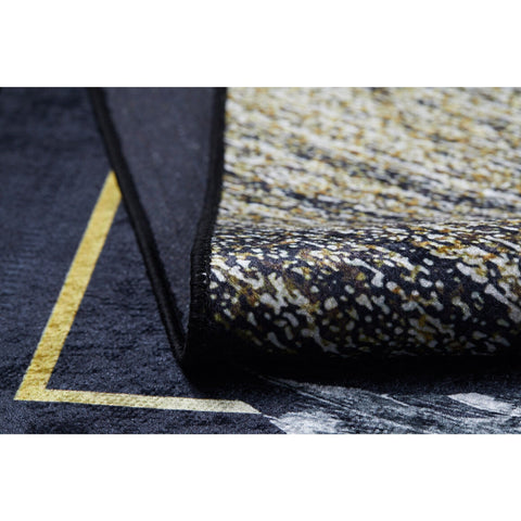 Abstract Leaf Rug|Machine-Washable Non-Slip Rug|Gold and Gray Detailed Washable Carpet|Decorative Area Rug|Multi-Purpose Anti-Slip Boho Rug