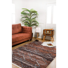 Diamond Pattern Rug|Machine-Washable Non-Slip Rug|Browne Beige Transition Washable Carpet|Decorative Area Rug|Multi-Purpose Anti-Slip Carpet