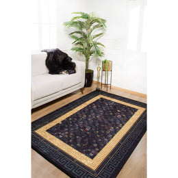 Gold Greek Key Rug|Machine-Washable Rug|Geometric Boho Non-Slip Carpet|Washable Floor Carpet|Decorative Area Rug|Multi-Purpose Anti-Slip Rug