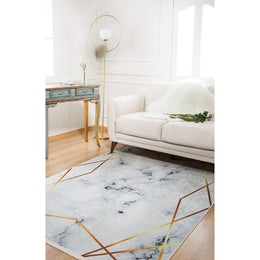 Marble Pattern Rug|Machine-Washable Gold Detailed Non-Slip Carpet|Geometric Washable Carpet|Decorative Area Rug|Multi-Purpose Anti-Slip Rug