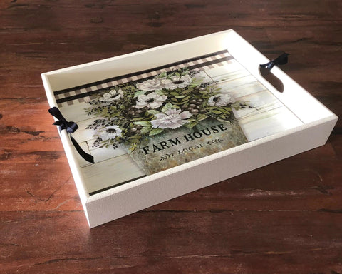 Rustic Farmhouse Serving Tray|Hand Painted Wooden Tray|Table Serving Decor|Custom Farm Decor|Kitchen Tray Gift for Women|Housewarming Gift