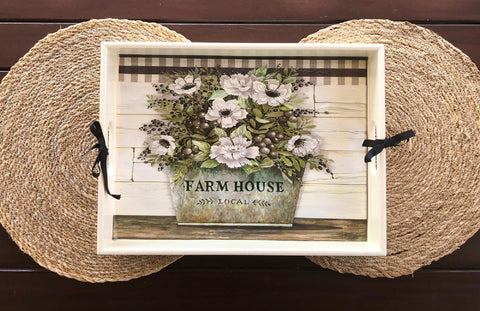 Rustic Farmhouse Serving Tray|Hand Painted Wooden Tray|Table Serving Decor|Custom Farm Decor|Kitchen Tray Gift for Women|Housewarming Gift