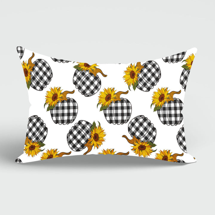 Fall Trend Cushion Case|Autumn Lumbar Pillow Cover|Thanksgiving Pillow Case|Checkered Pumpkin, Sunflower Cushion|Rectangle Lumbar Pillowtop