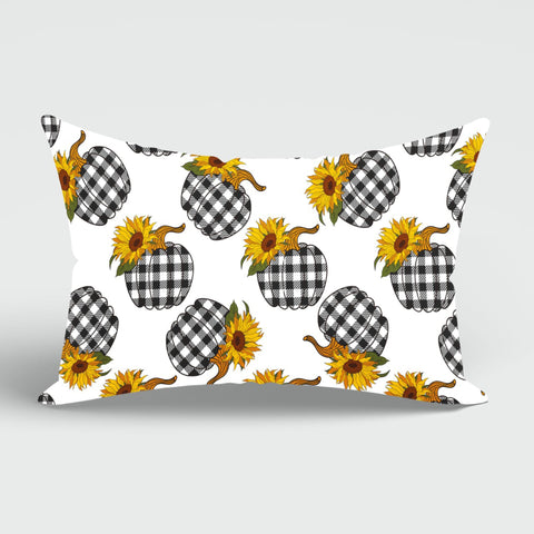 Fall Trend Cushion Case|Autumn Lumbar Pillow Cover|Thanksgiving Pillow Case|Checkered Pumpkin, Sunflower Cushion|Rectangle Lumbar Pillowtop