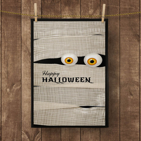 Halloween Kitchen Towel|Happy Halloween Print Dish Towel|Bat and Eyes Hand Towel|Decorative Tea Towel|Autumn Trend Gray Orange Hand Towel
