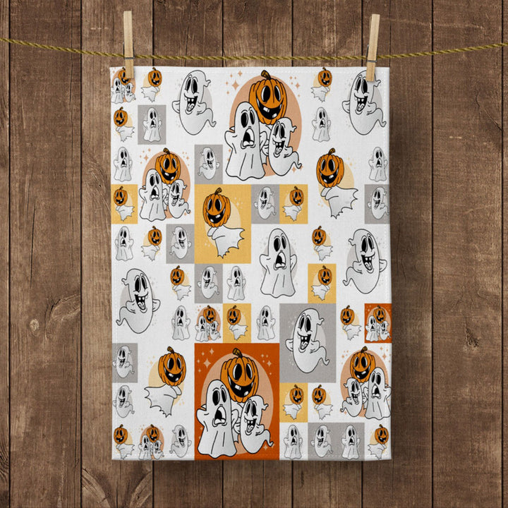Halloween Kitchen Towel|Black Cat Dish Towel|Trick or Treat Print Hand Towel|Decorative Tea Towel|Autumn Trend Ghost and Spider Hand Towel