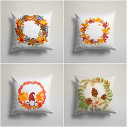 Fall Trend Pillow Cover|Autumn Leaf Drawing Throw Pillowtop|Gnome Print Fall Cushion Case|Housewarming Autumn Cushion Cover with Pine Cone