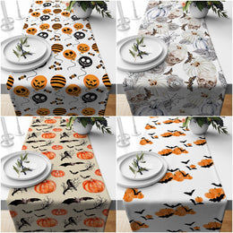 Halloween Table Runner|Carved Pumpkin Halloween Party Tablecloth|Scary Table Decor|Bat, Skull Print Home Decor|Fall Trend Farmhouse Runner