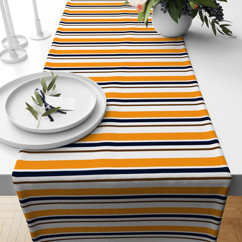 Fall Trend Table Runner|Flower Drawing Tablecloth|Dry Leaf Print Table Decor|Farmhouse Style Striped Tabletop|Housewarming Fall Home Decor