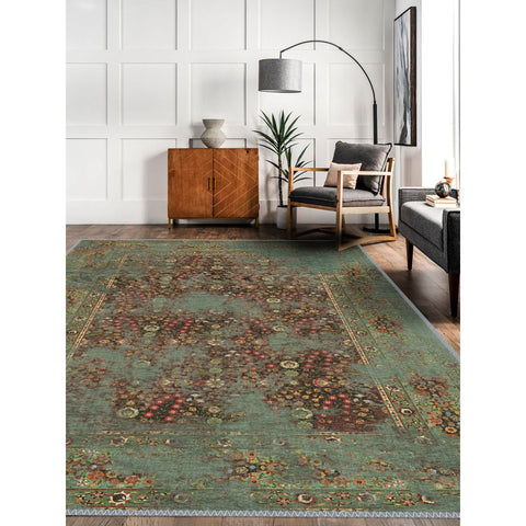 Vintage Looking Green Kilim Carpet