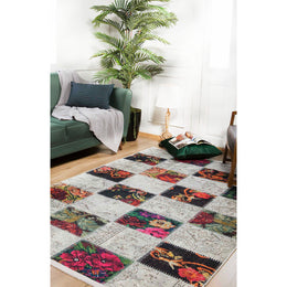 Machine-Washable Rug|Floral Patchwork Non-Slip Carpet|Abstract Farmhouse Washable Carpet|Decorative Area Rug|Multi-Purpose Anti-Slip Rug