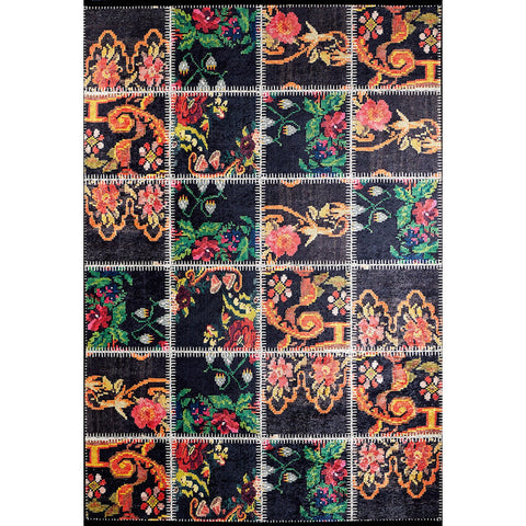 Floral Patchwork Rug|Abstract Machine-Washable Non-Slip Rug|Farmhouse Washable Carpet|Decorative Area Rug|Multi-Purpose Anti-Slip Carpet